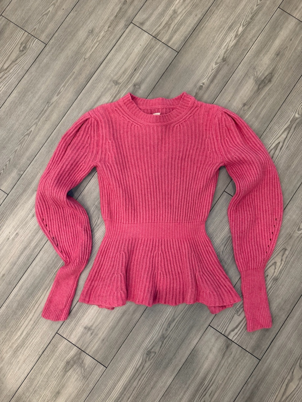 Rebecca Taylor Pink Ribbed Peplum Crewneck Sweater
